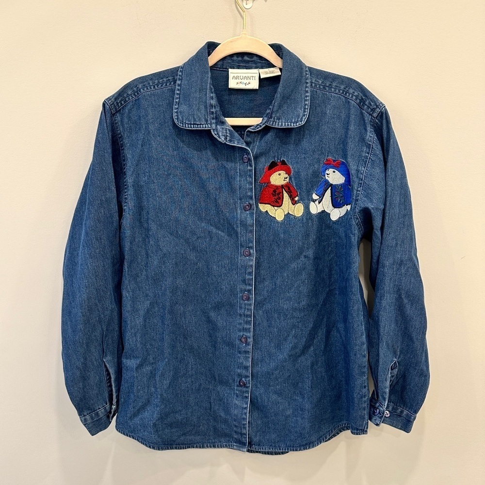 Vintage Arvanti Denim Shirt with Bear Embroidery